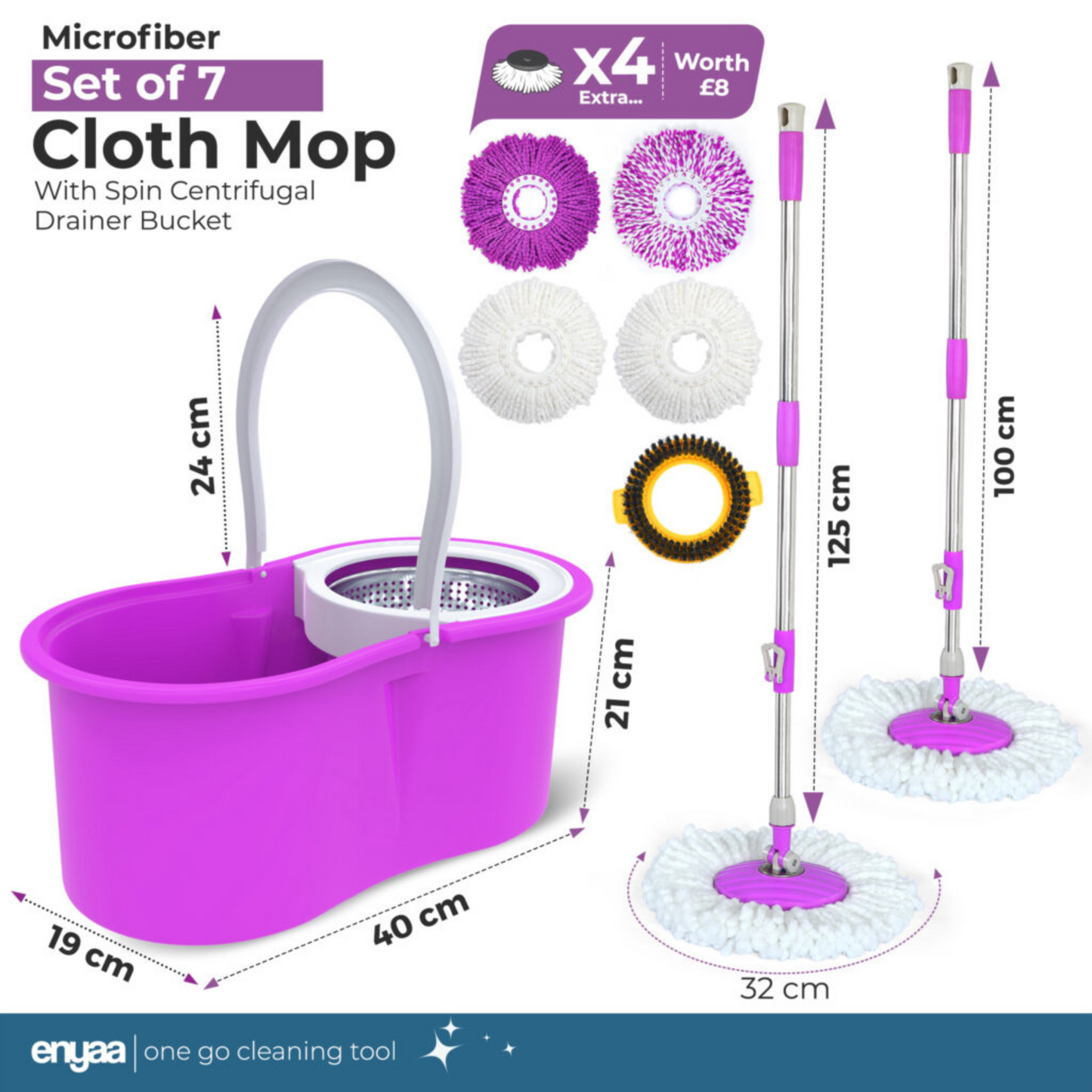 Magic Spin Mop & Bucket Includes 4 x Microfibre Mop Heads & Scrubbing Brush