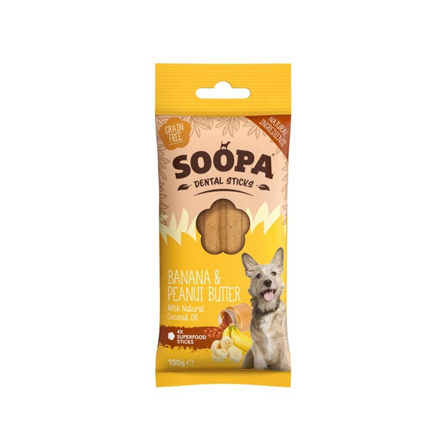 Soopa Banana & Peanut Butter Dental Sticks Dog Chews 100g