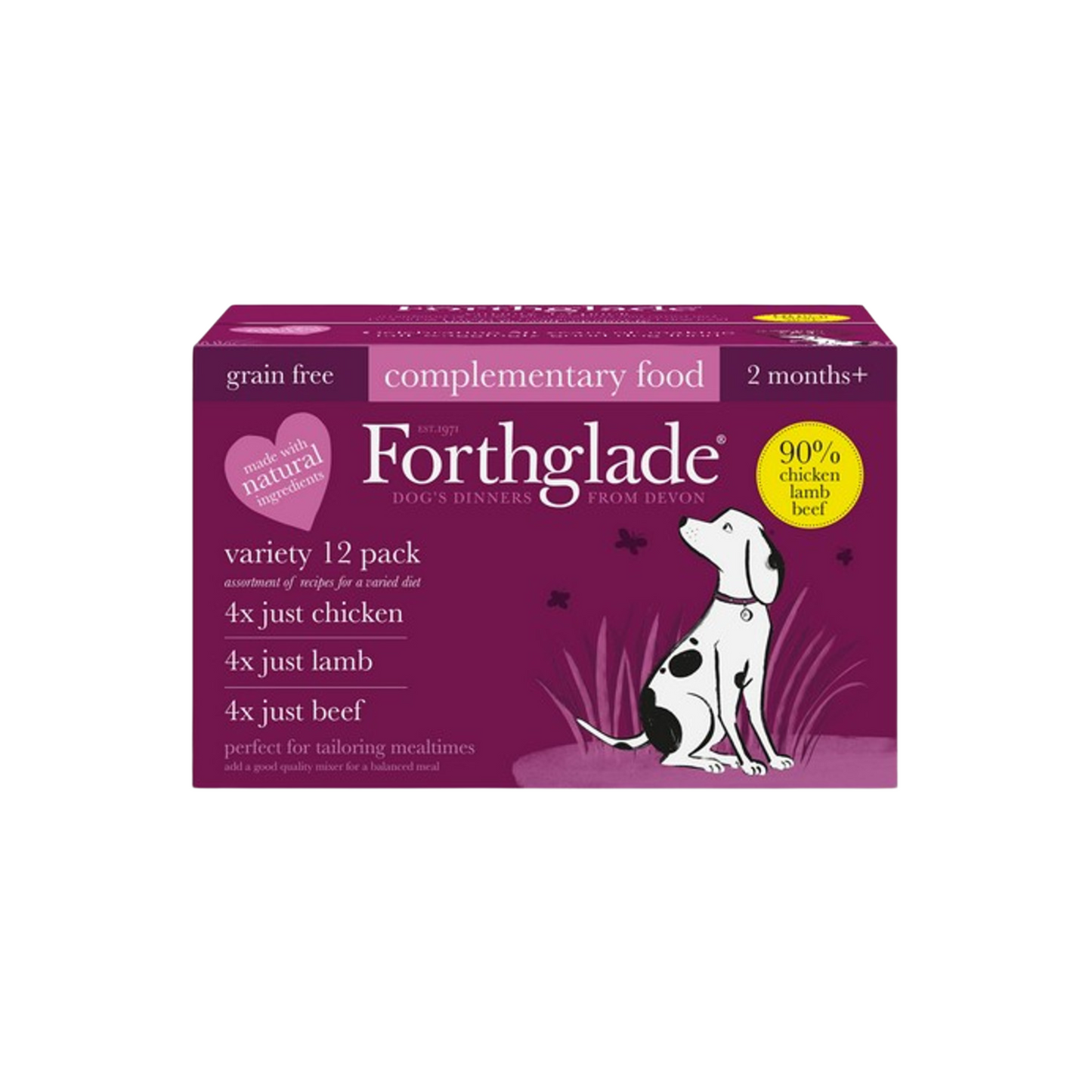 Forthglade Variety Pack Of Natural Wet Dog Food With Chicken, Lamb & Beef, Pack Of 12 x 395g