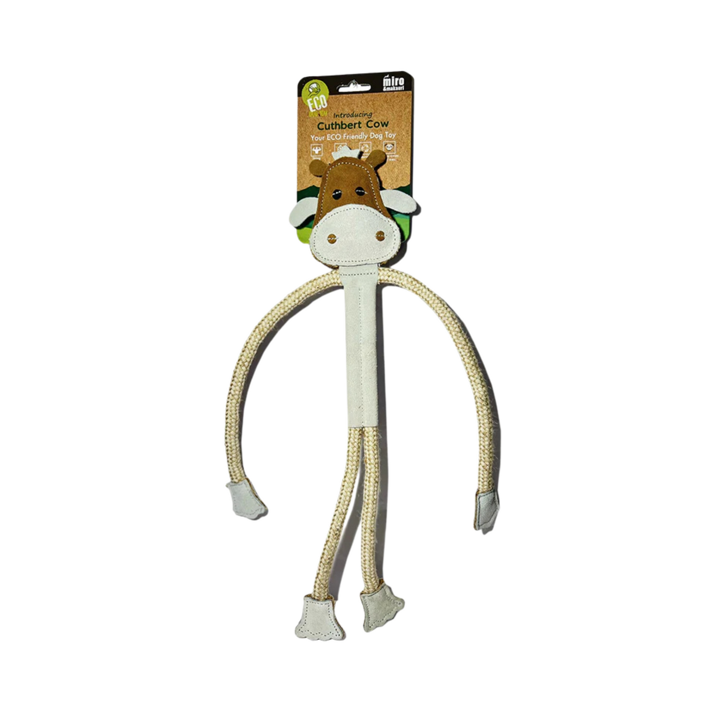 Cuthbert The Cow Toy Made From Genuine Leather & Tough Natural Jute Rope