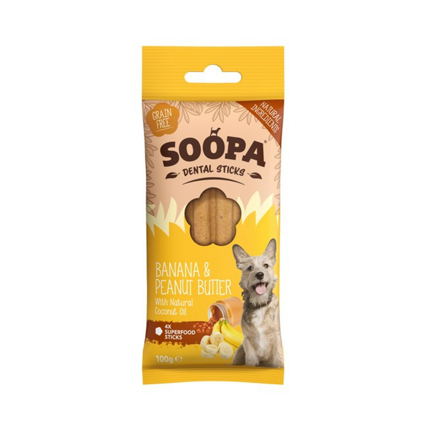 Soopa Banana & Peanut Butter Dental Sticks Dog Chews 100g