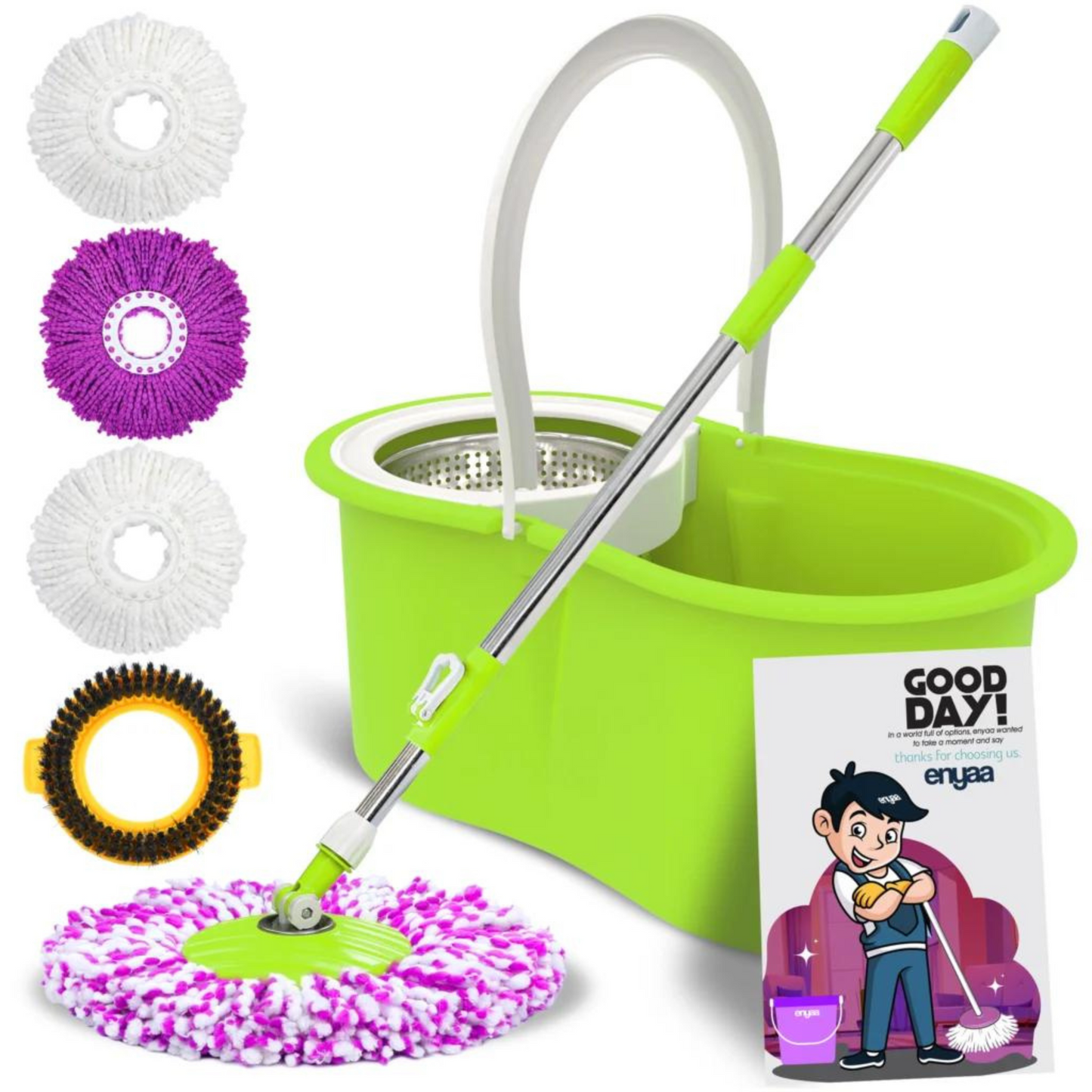 Magic Spin Mop & Bucket Includes 4 x Microfibre Mop Heads & Scrubbing Brush