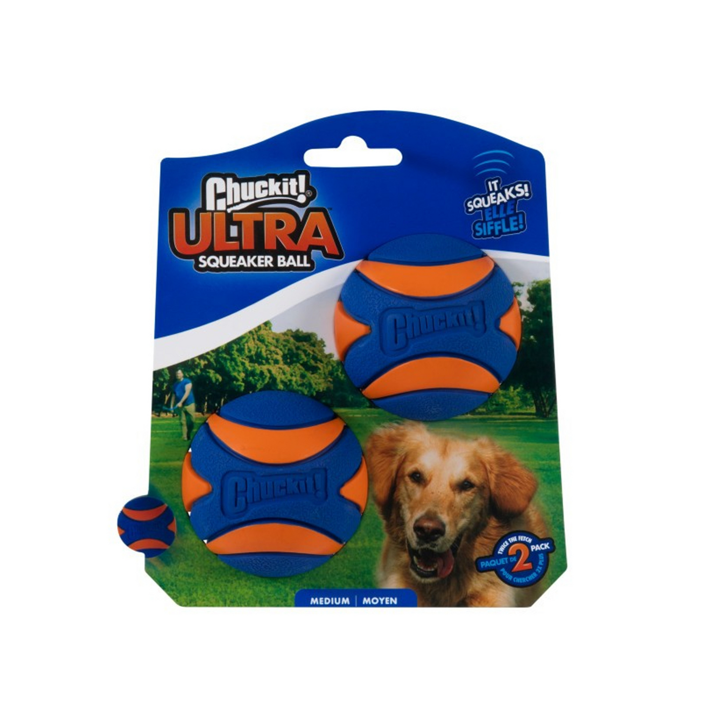 Chuckit Ultra Squeaker Ball, Available in Small & Medium, 2pk