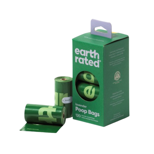 Earth Rated Poop Bags 120 Lavender Scented Bags Without Handles on a Roll