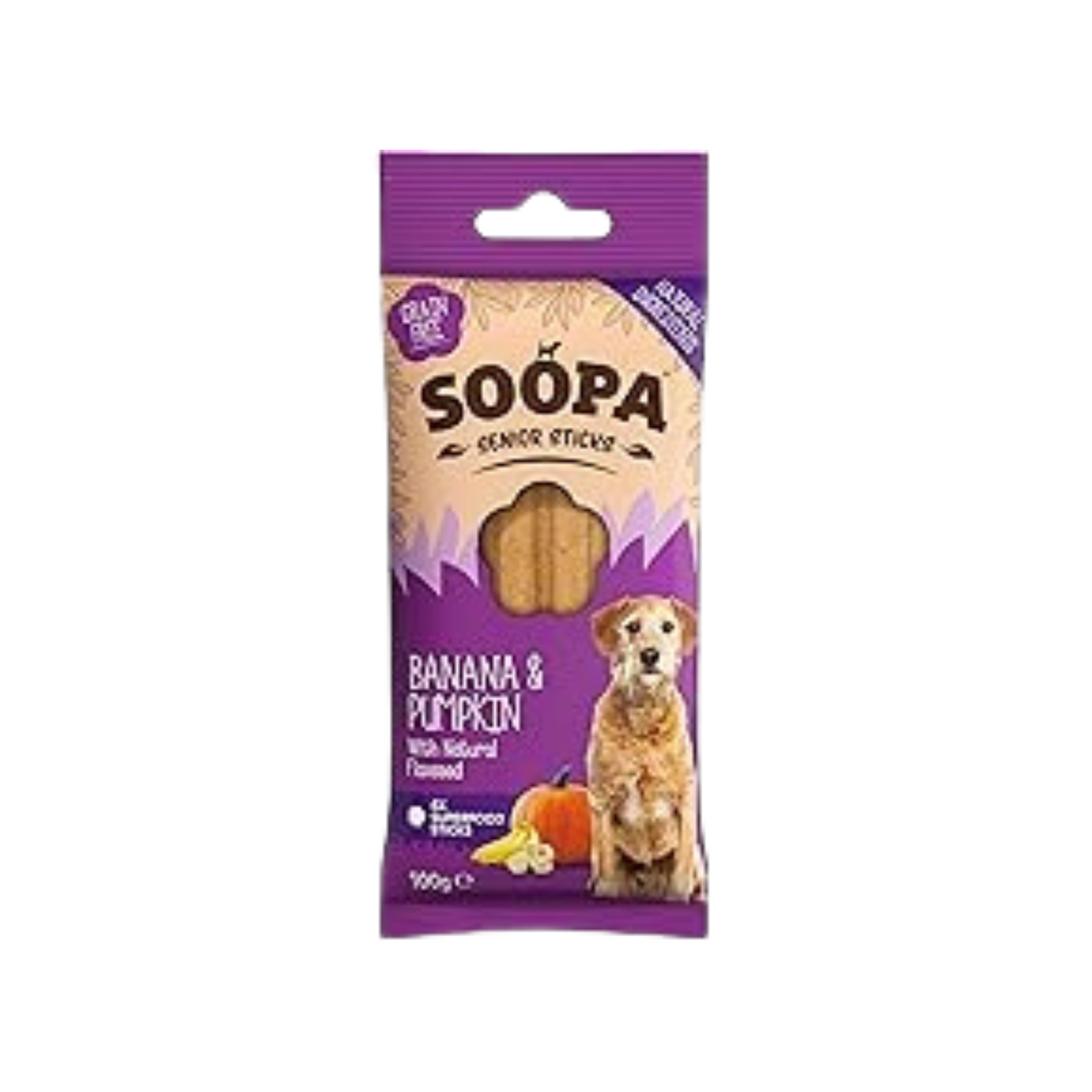 Soopa Senior Dental Sticks Dog Chews Banana, Pumpkin & Flaxseed 100g