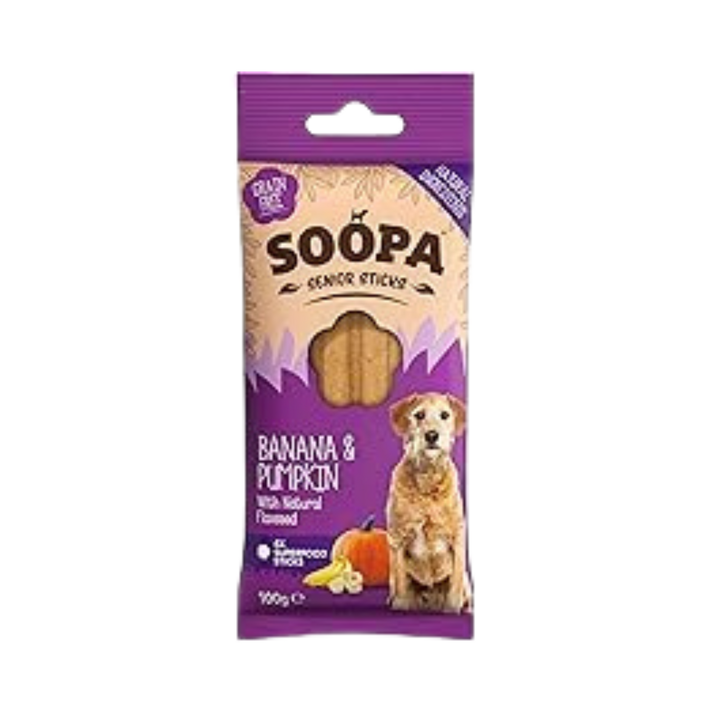 Soopa Senior Dental Sticks Dog Chews Banana, Pumpkin & Flaxseed 100g