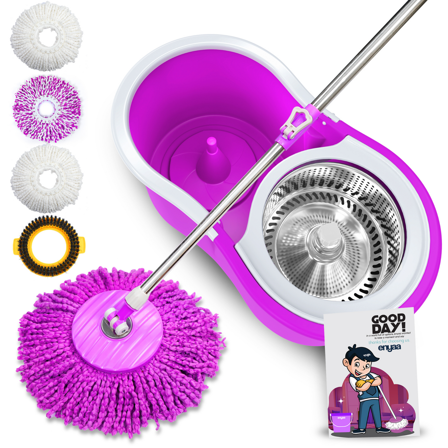 Magic Spin Mop & Bucket Includes 4 x Microfibre Mop Heads & Scrubbing Brush