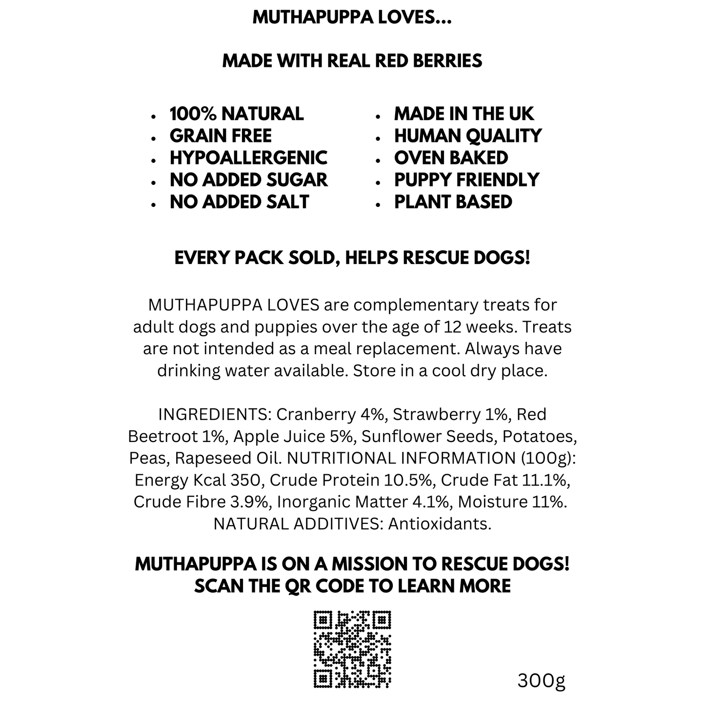 muthapuppa LOVES, 100% Natural & Delicious Dog Biscuits, Made With Real Red Berries, 300g