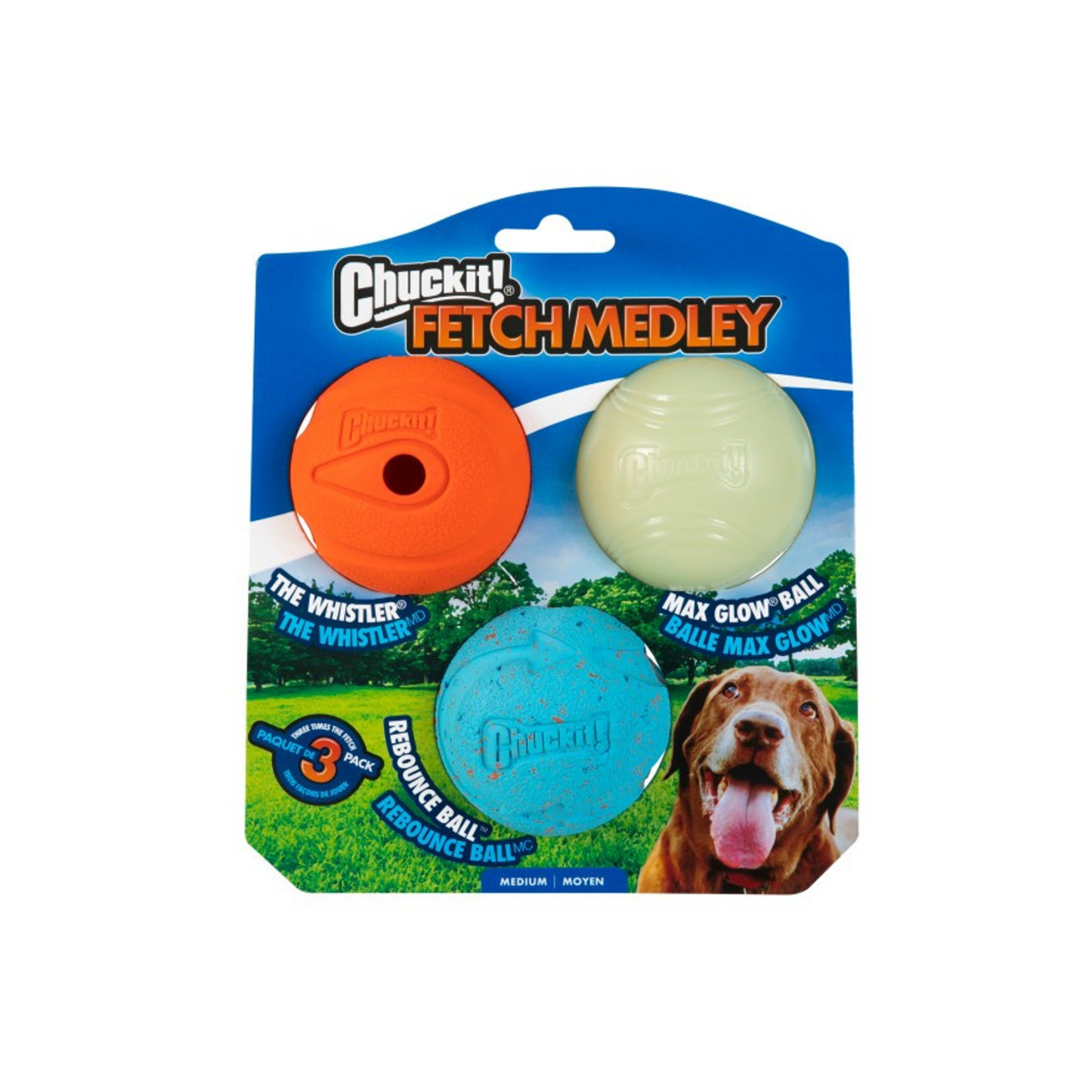 Chuckit Fetch Medley Assorted Dog Balls Medium Pack Of 3
