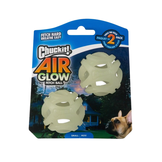 Chuckit! Air Glow Fetch Ball small 2 pack, glow-in-the-dark breathable dog balls