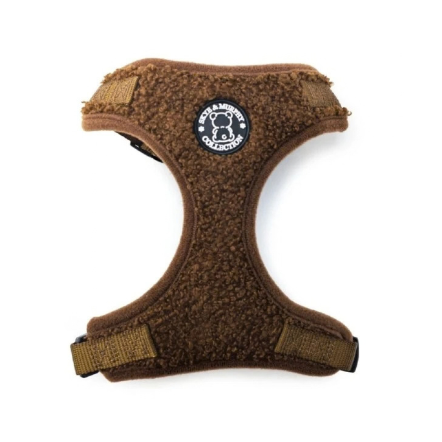 HugglePets Skye & Murphy Teddy Dog Harness Espresso, adjustable soft fleece dog harness
