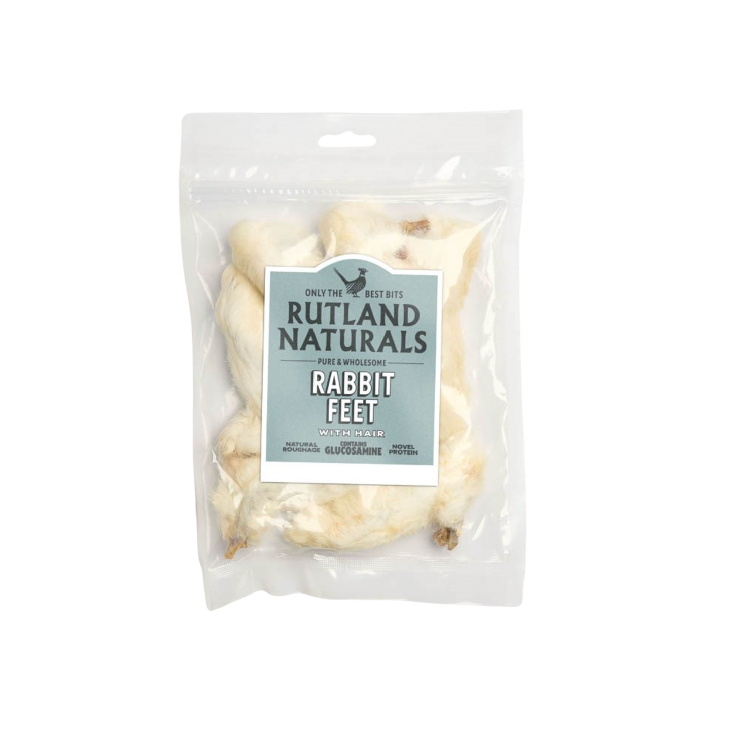 Rutland Naturals rabbit feet with hair, natural dog chews, 100g