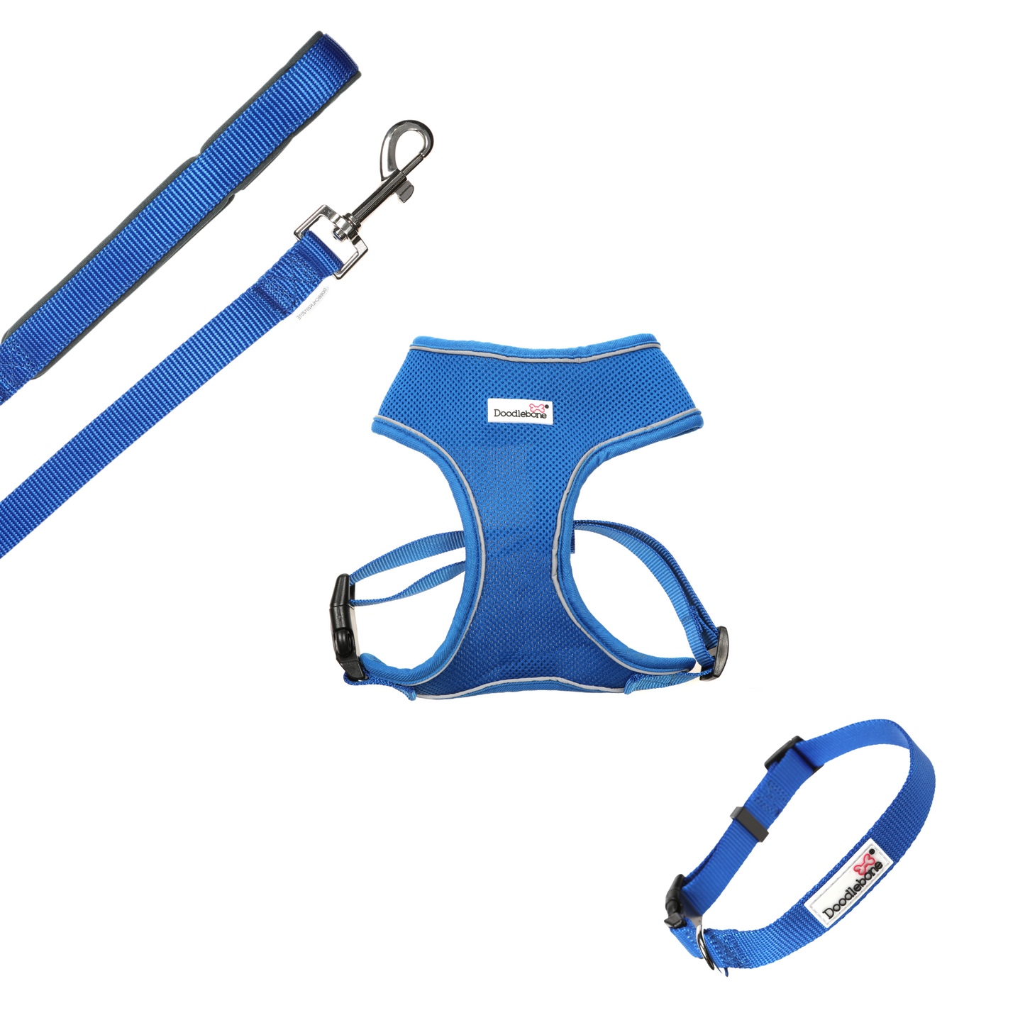 Doodlebone Originals Airmesh Bundle Set Dog Lead, Collar & Harness Sapphire Blue