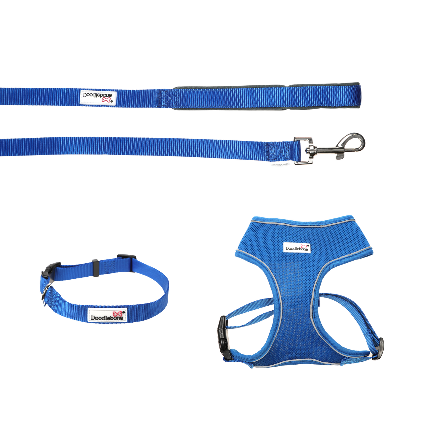 Doodlebone Originals Airmesh Bundle Set Dog Lead, Collar & Harness Sapphire Blue