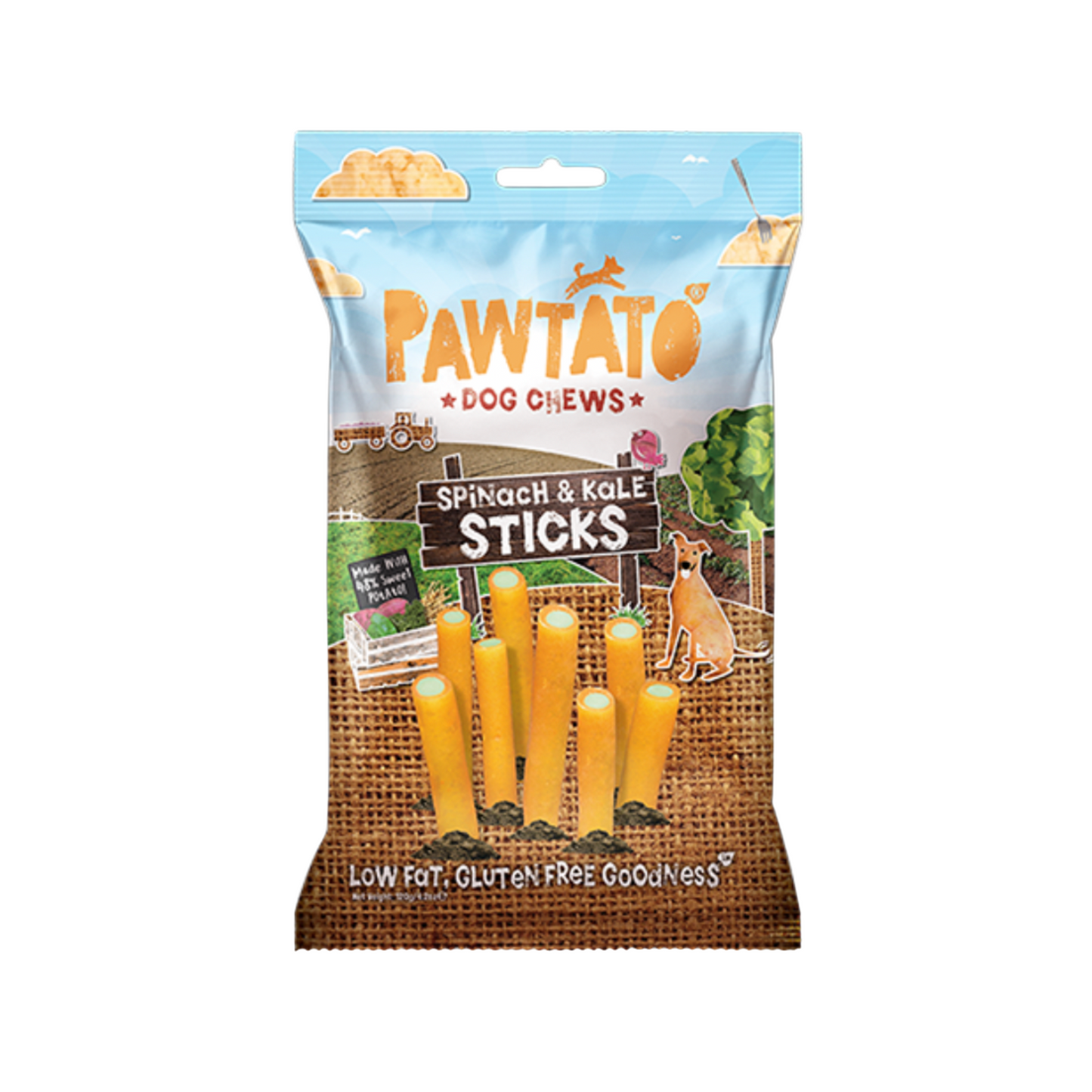 Pawtato Spinach & Kale Sticks Dog Chews Pack Of 8, 120g