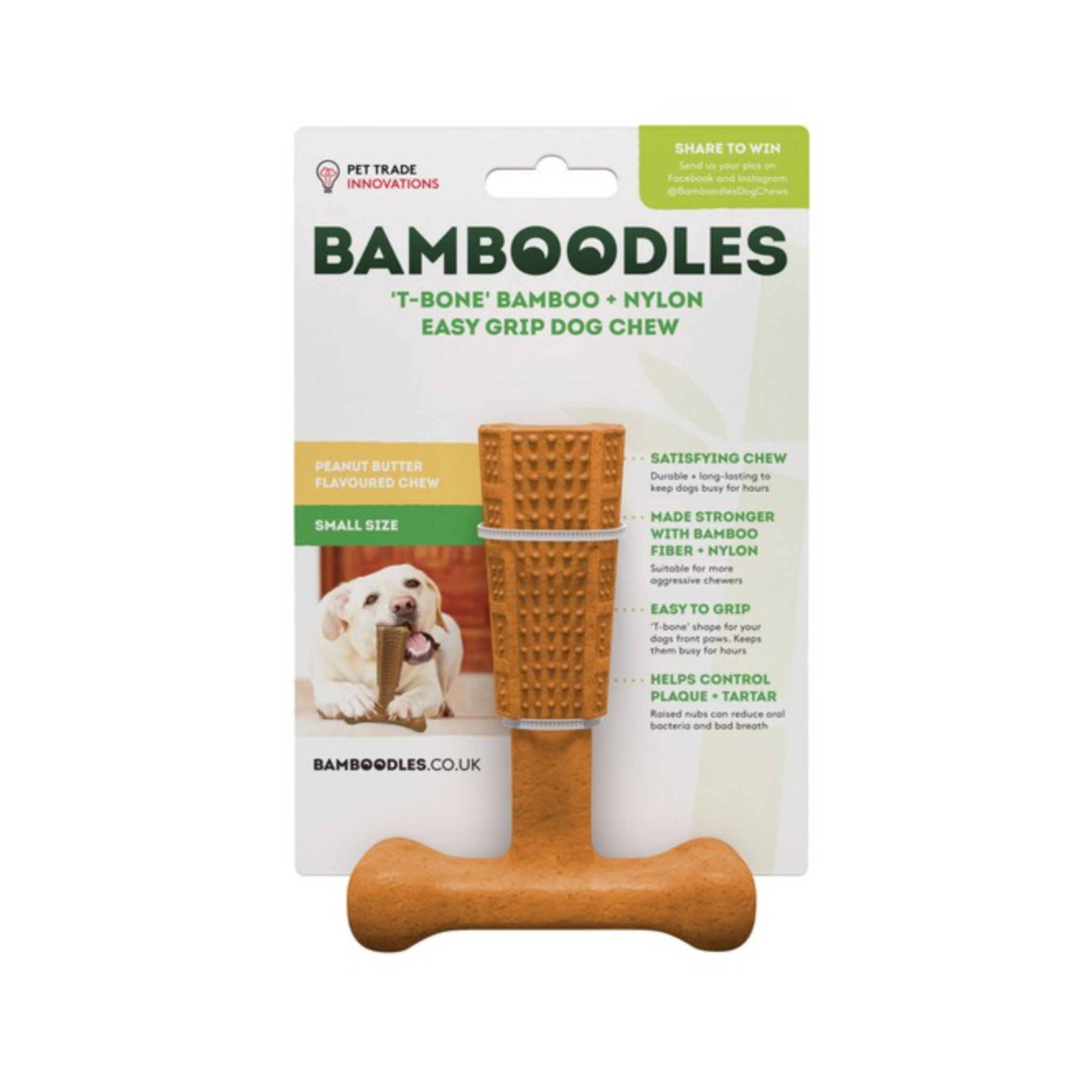 Bamboodles T-Bone Shape Tough Dog Chew Toy Easy To Grip With Paws,  Available In 3 Flavours & Sizes