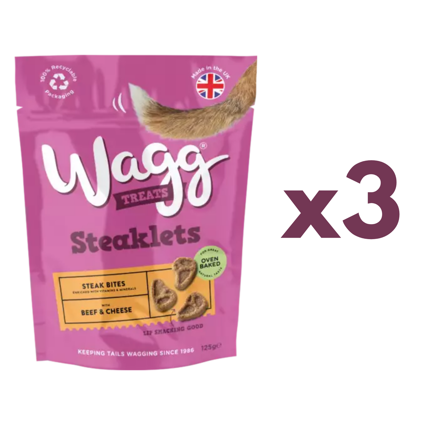 Wagg Steaklets Dog Treats With Beef & Cheese Steak Bites 125g