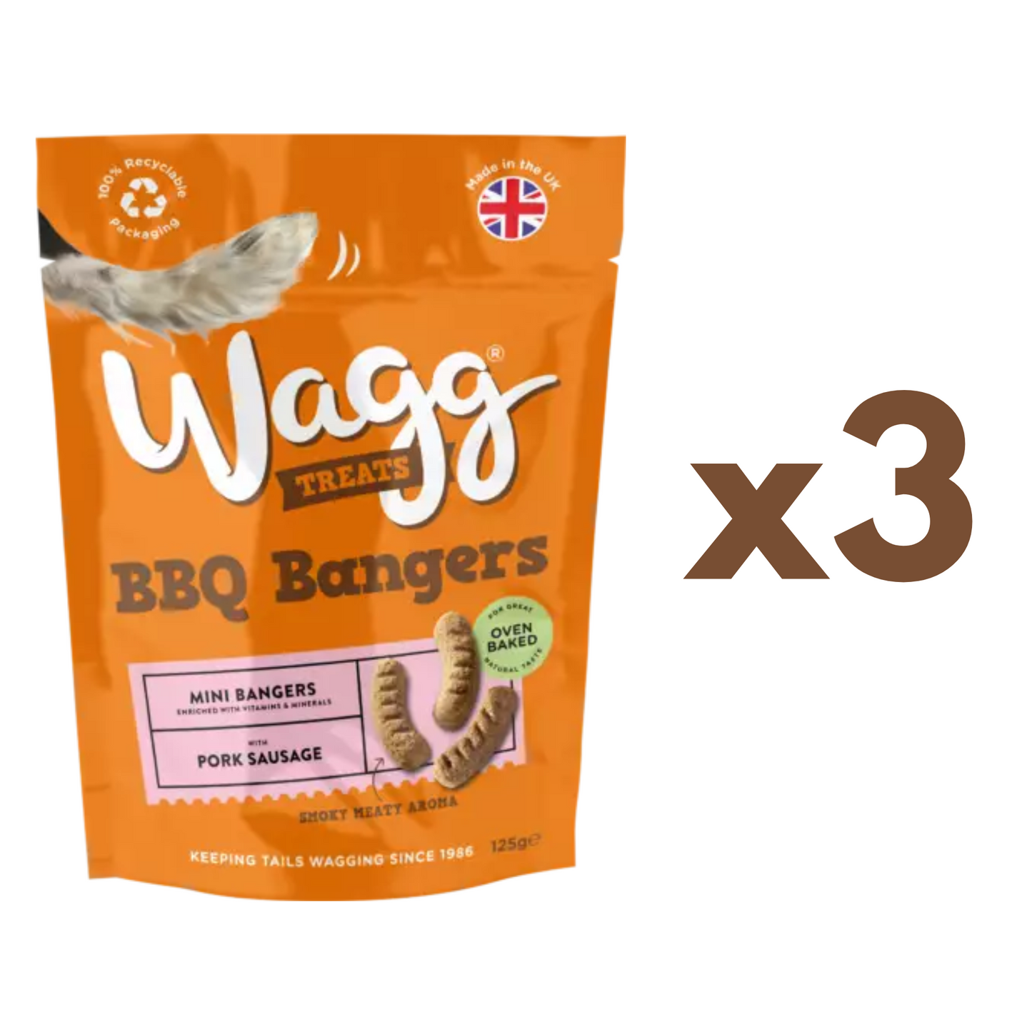 Wagg BBQ Bangers Dog Treats With Pork Sausage Mini Bangers 125g