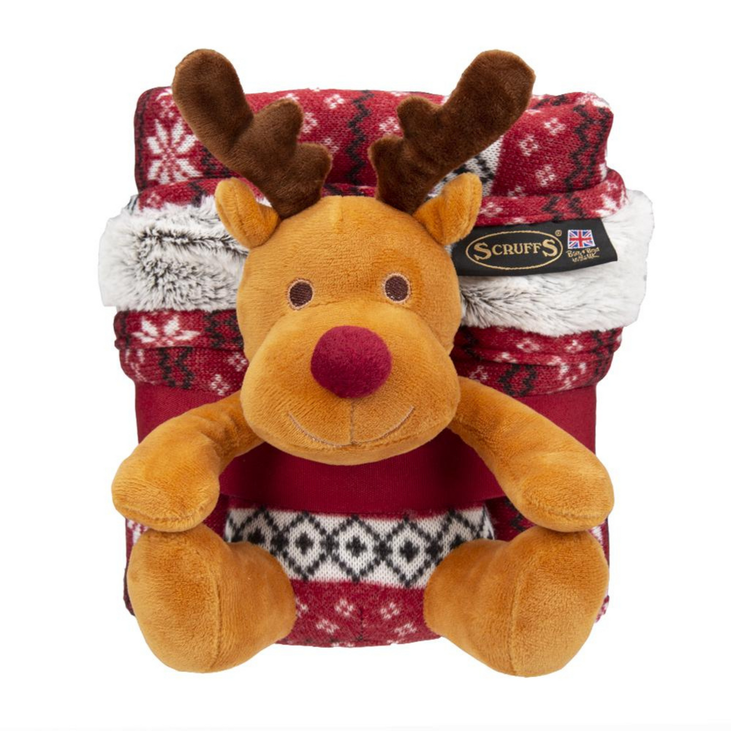 Scruffs Santa Paws Dog Blanket & Reindeer Toy Gift Set Red & Grey