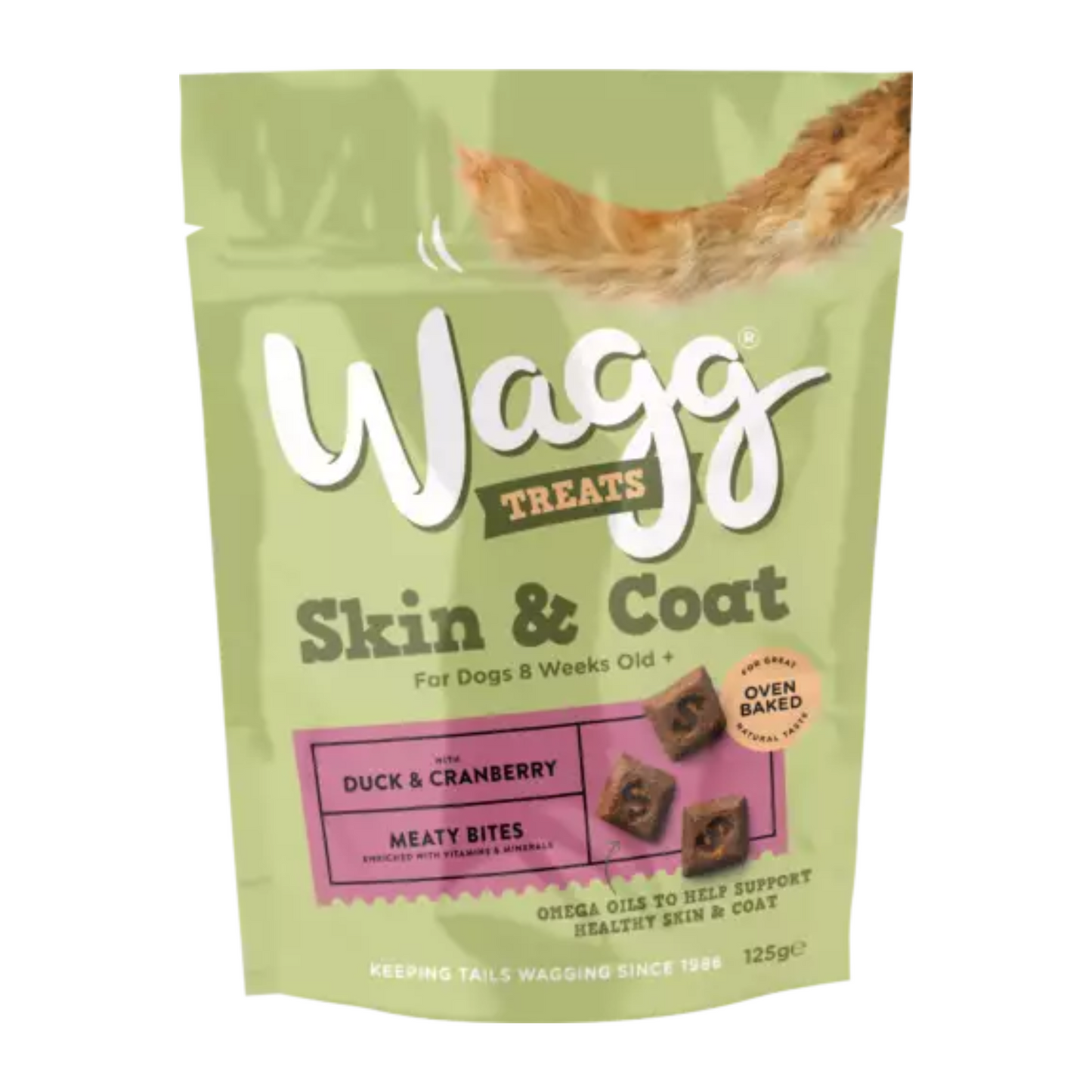Wagg Skin & Coat Dog Treats With Duck & Cranberry, Omega 3 & 6 Oils For Healthy Skin & Glossy Coat Meaty Bites 125g