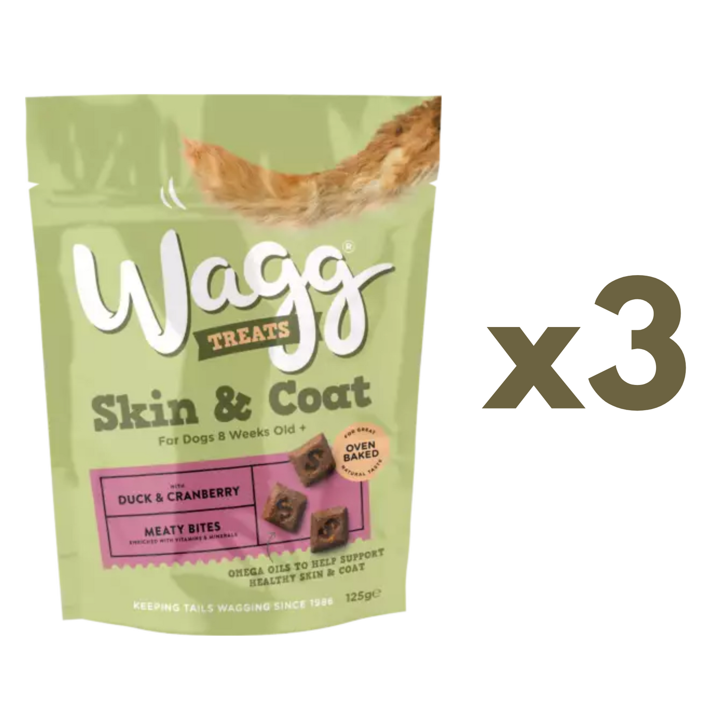Wagg Skin & Coat Dog Treats With Duck & Cranberry, Omega 3 & 6 Oils For Healthy Skin & Glossy Coat Meaty Bites 125g