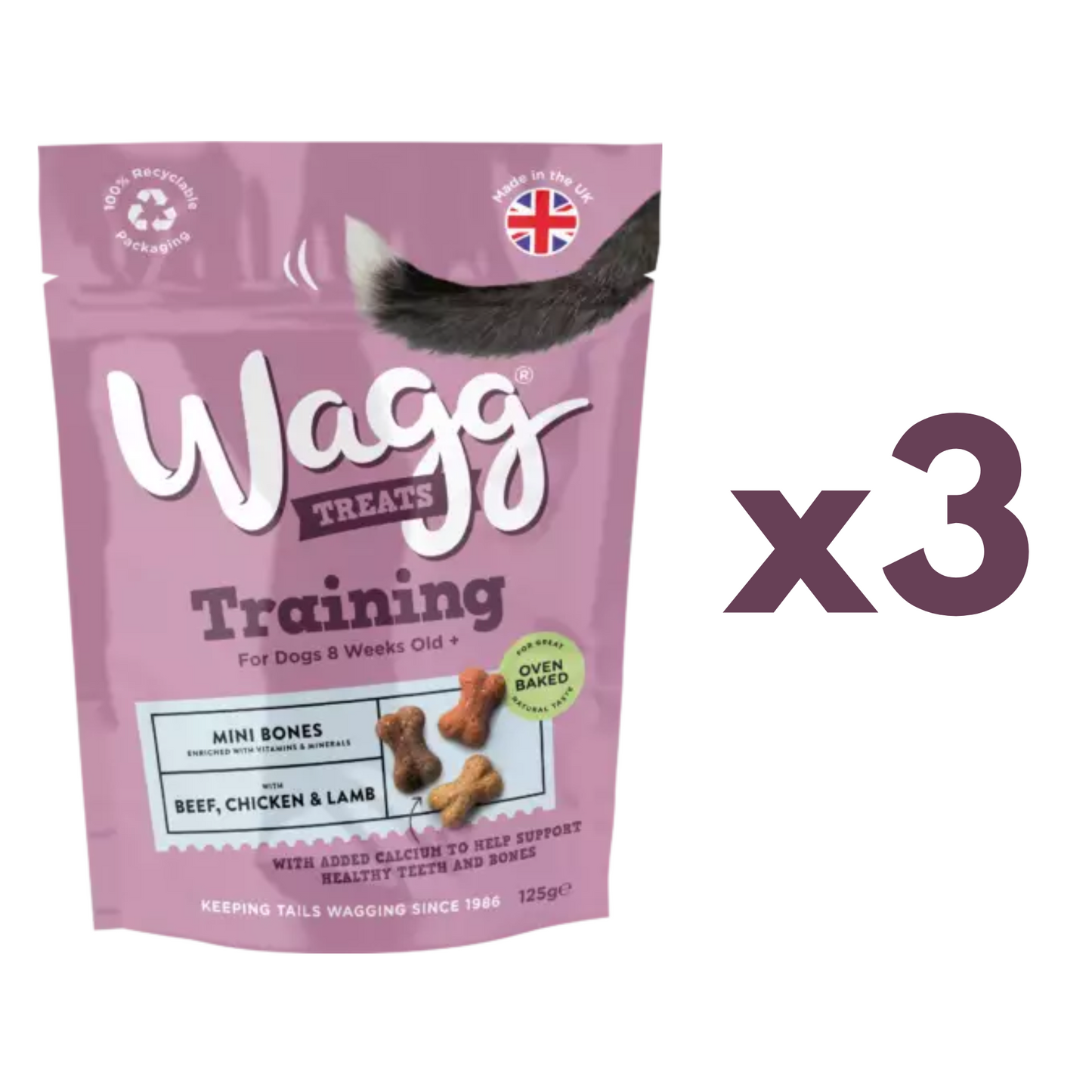 Wagg Training Dog Treats With Beef Chicken & Lamb Mini Bones 125g