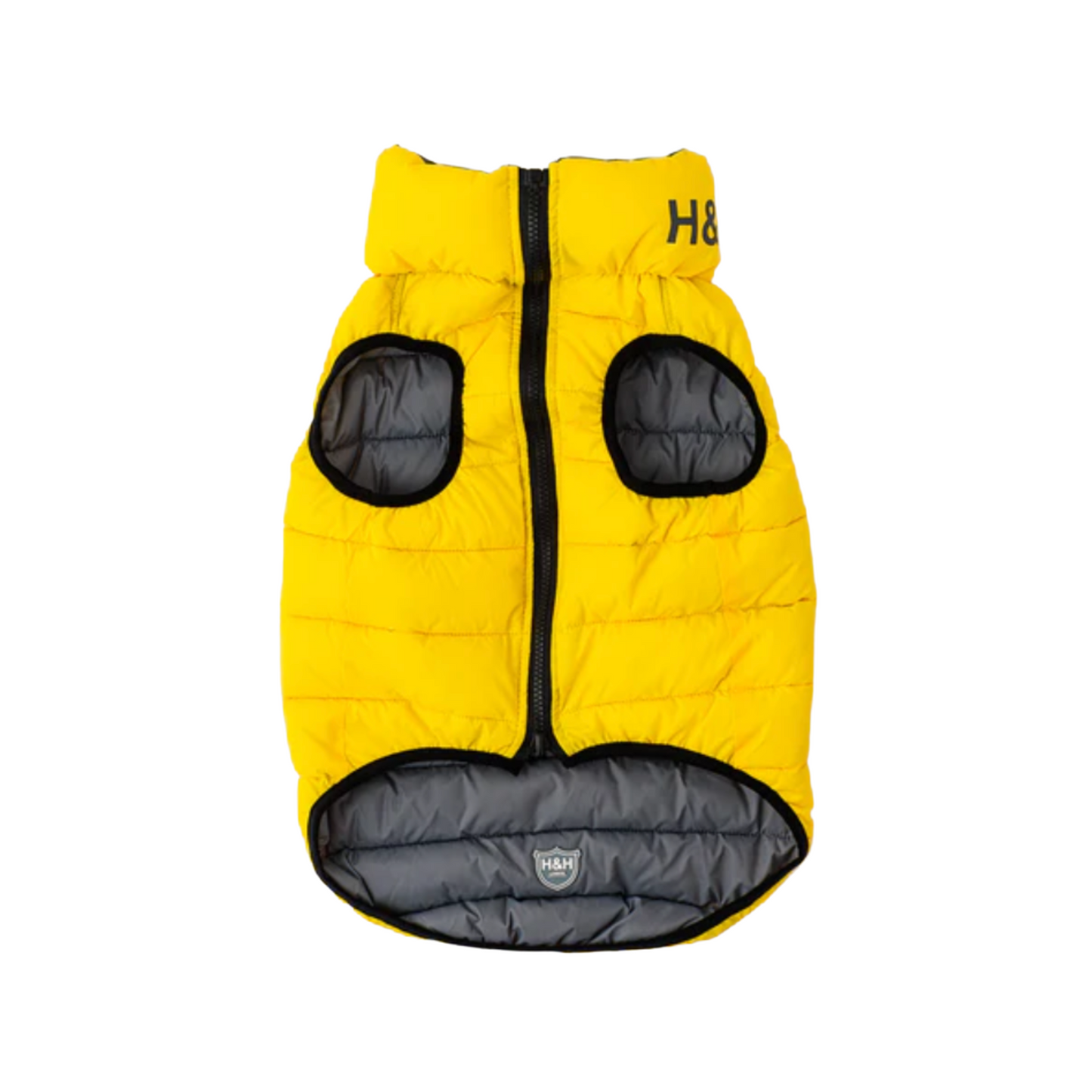 Hugo & Hudson Dog Puffer Jacket Reversible Yellow & Grey