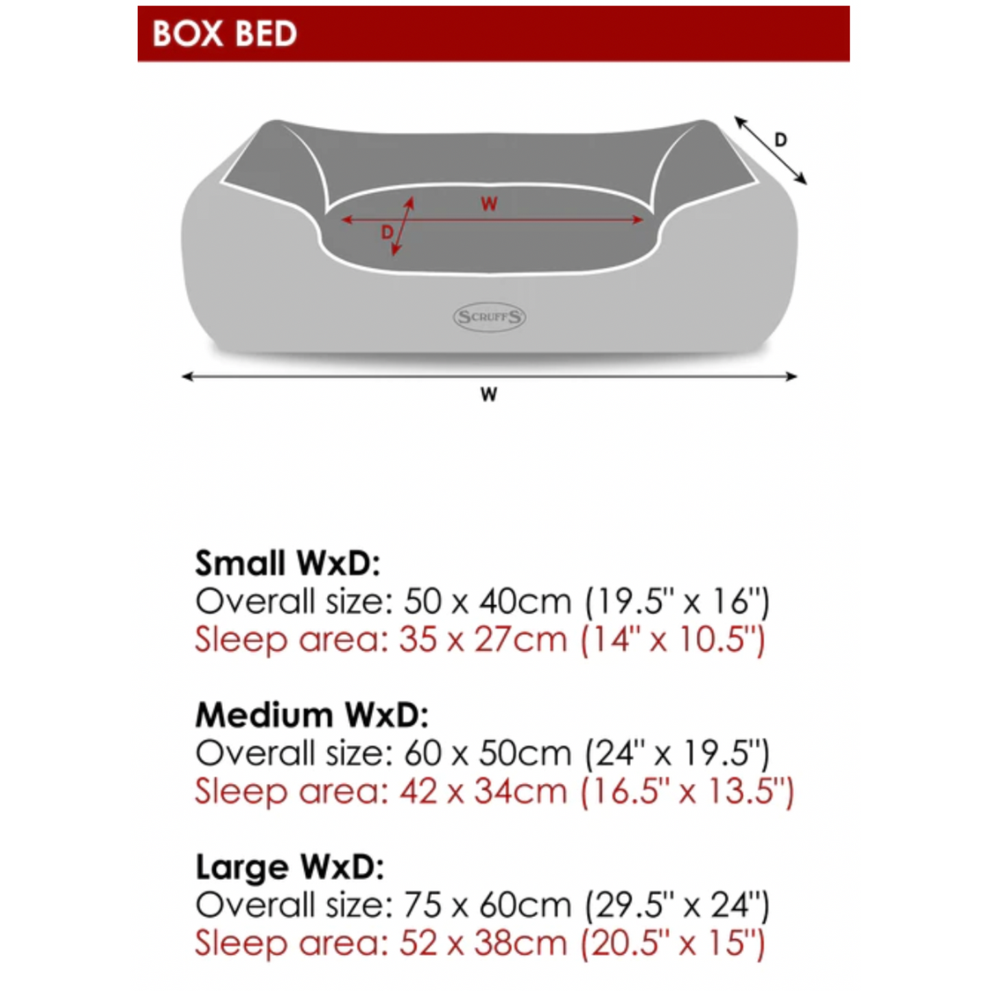 Scruffs Highland Box Dog Bed Fully Machine Washable Red Small, Medium, Large