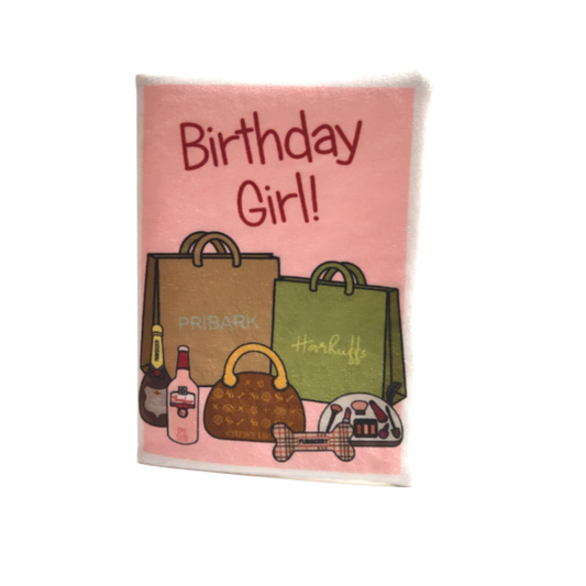Birthday Girl Card Pink Shopping Trip Dog Toy