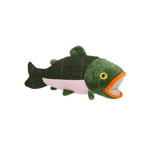 House of Paws Green Tweed Salmon Dog Toy