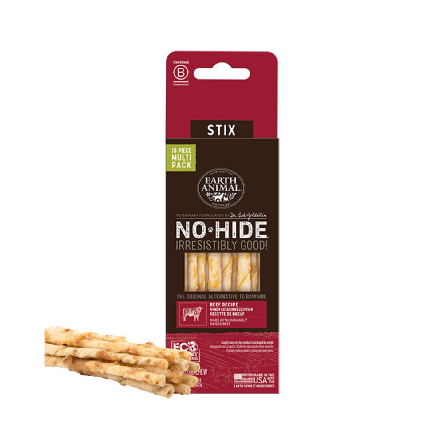 Earth Animal No-Hide Dog Stix, Available in Beef, Chicken, Peanut Butter and Salmon, 10pk (45g)