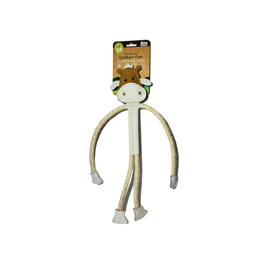 Cuthbert The Cow Toy Made From Genuine Leather & Tough Natural Jute Rope