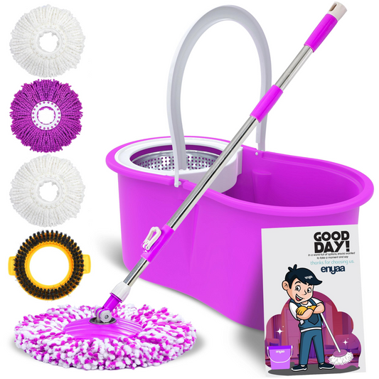 Magic Spin Mop & Bucket Includes 4 x Microfibre Mop Heads & Scrubbing Brush