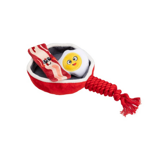 Frying Pan Dog Toy, Soft Plush Dog Toy with Squeaker