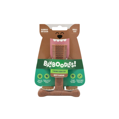 Bamboodles T-Bone Shape Tough Dog Chew Toy Easy To Grip With Paws, Available In 3 Flavours & Sizes