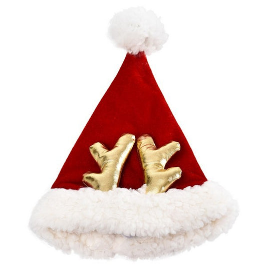 Santa Hat With Antlers For Dogs, One Size