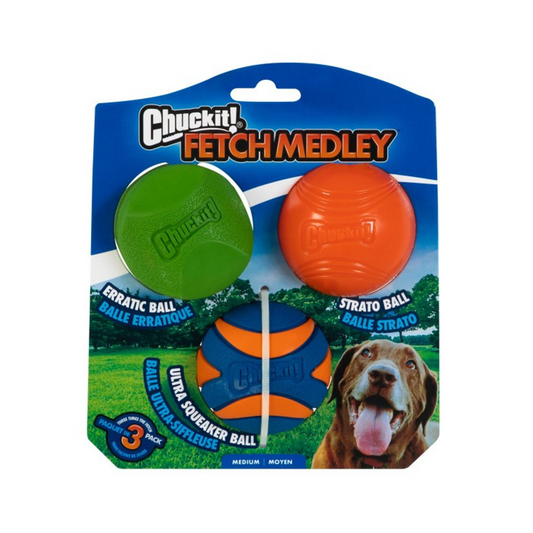 Chuckit Fetch Medley Assorted Balls Medium Pack Of 3