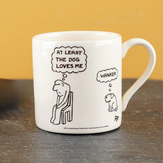 At Least The Dog Loves Me, Original White Porcelain Plate & Mug, by Rupert Fawcett