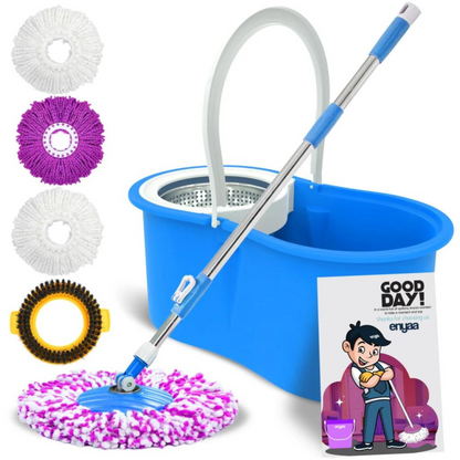 Magic Spin Mop & Bucket Includes 4 x Microfibre Mop Heads & Scrubbing Brush