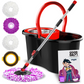 Magic Spin Mop & Bucket Includes 4 x Microfibre Mop Heads & Scrubbing Brush