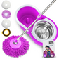Magic Spin Mop & Bucket Includes 4 x Microfibre Mop Heads & Scrubbing Brush