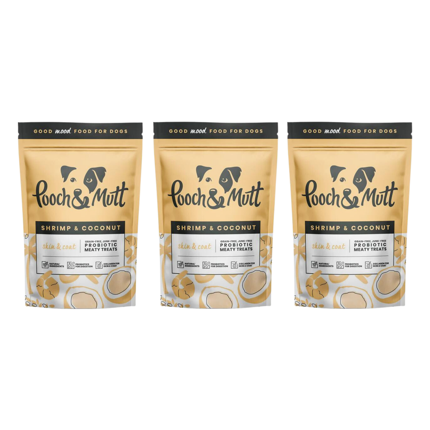 Pooch & Mutt Skin and Coat Probiotic Meaty Treats Shrimp and Coconut 120g