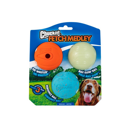 Chuckit Fetch Medley Assorted Dog Balls Medium Pack Of 3