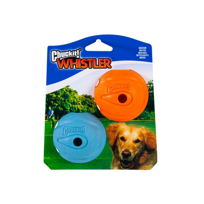 Chuckit The Whistler Ball Dog Toy 2 Pack Small 4.8cm & Medium 6.5cm