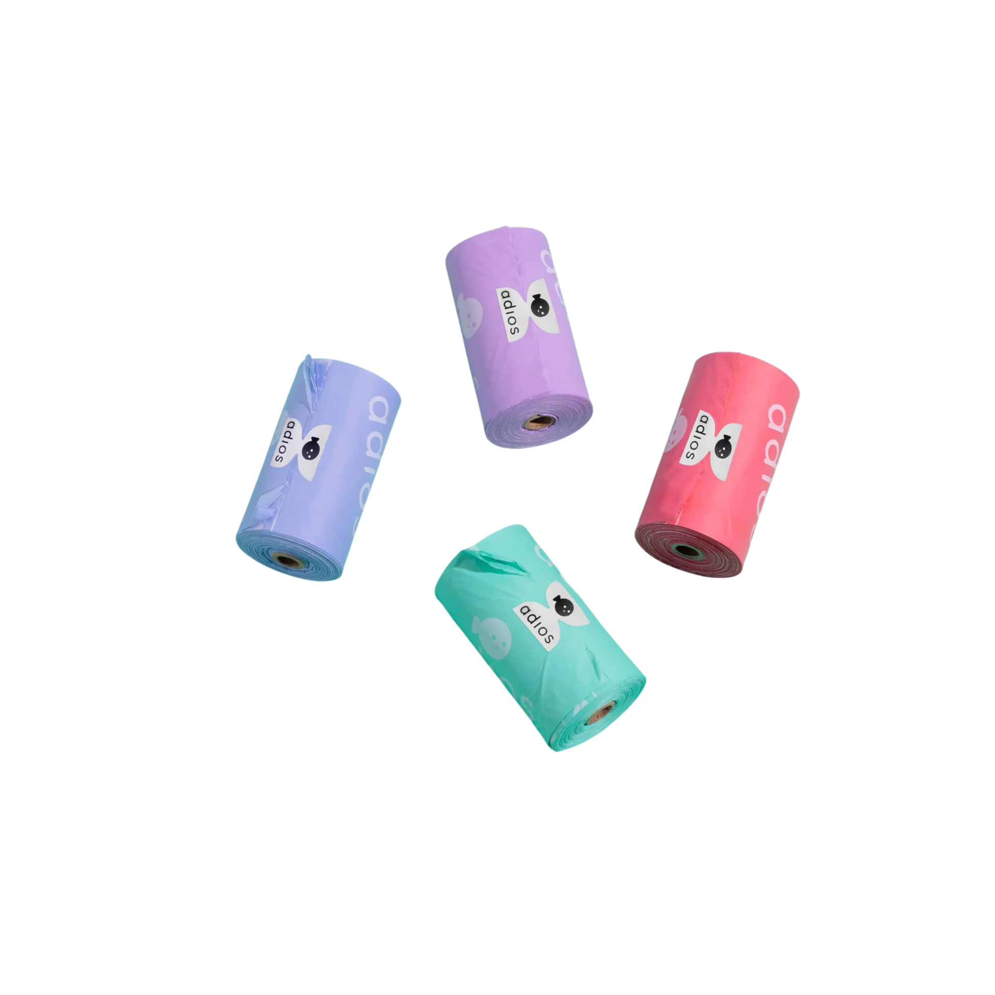 Adios compostable rainbow dog poop bags with handles, 60 bags on a roll