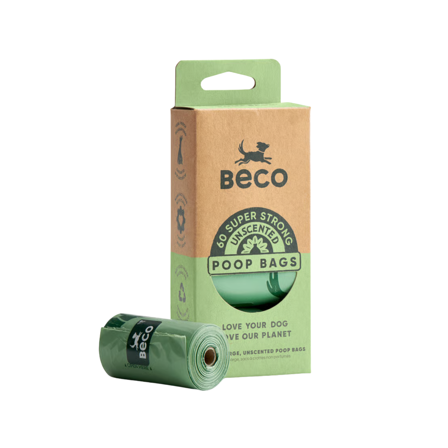 Beco recycled dog poop bags without handles, unscented, 60 bags
