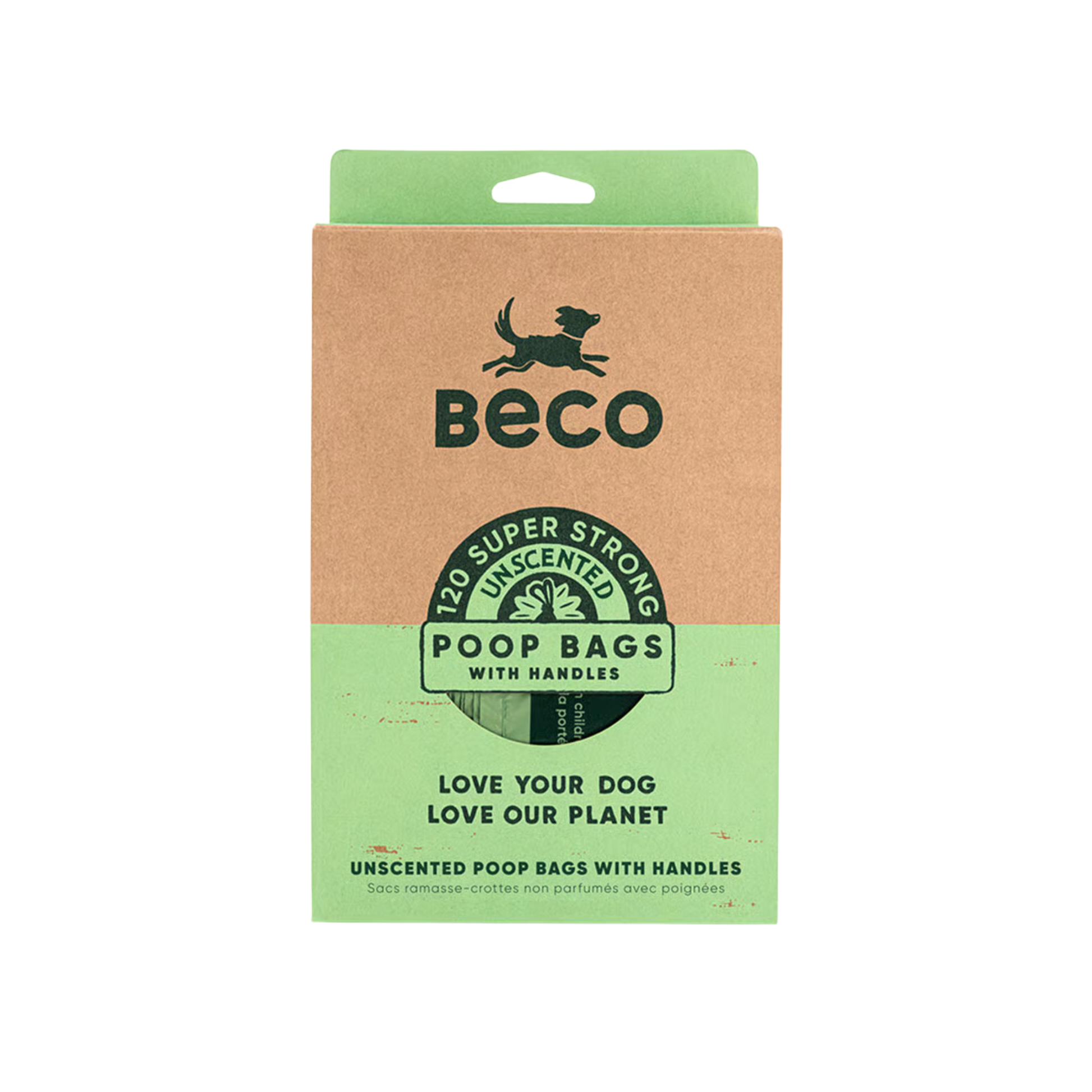 Beco recycled dog poop bags with handles, unscented, 120 bags