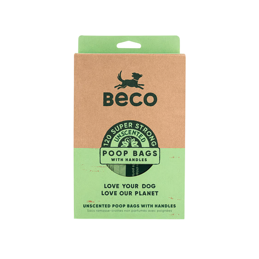 Beco recycled dog poop bags with handles, unscented, 120 bags