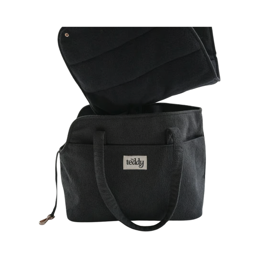 By Teddy Bouclé Dog Carrier in Midnight with removable settle mat