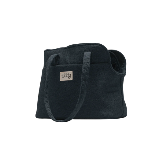 By Teddy Bouclé Dog Carrier in Midnight black with matte gold hardware